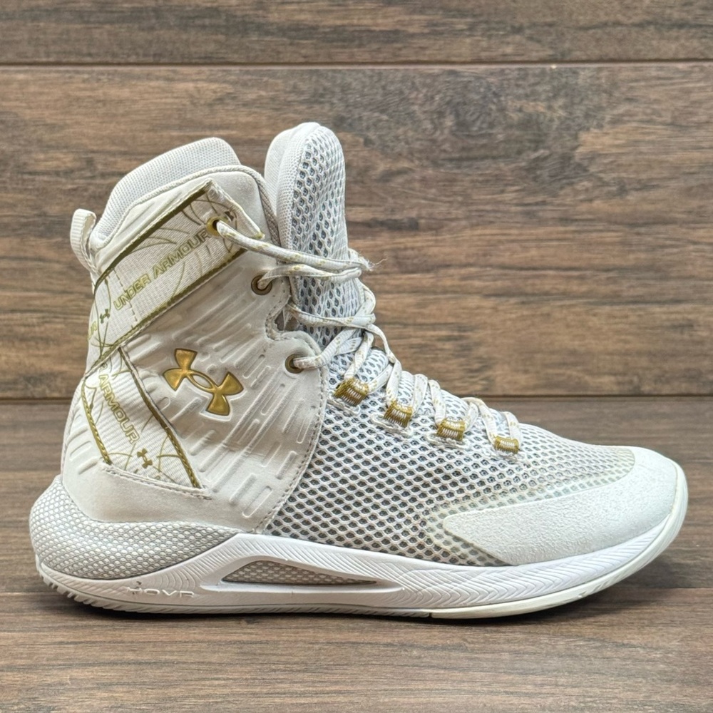 Under Armour Volleyball Shoes Womens 8 HOVR Highlight Ace White/Gold 3023708-100